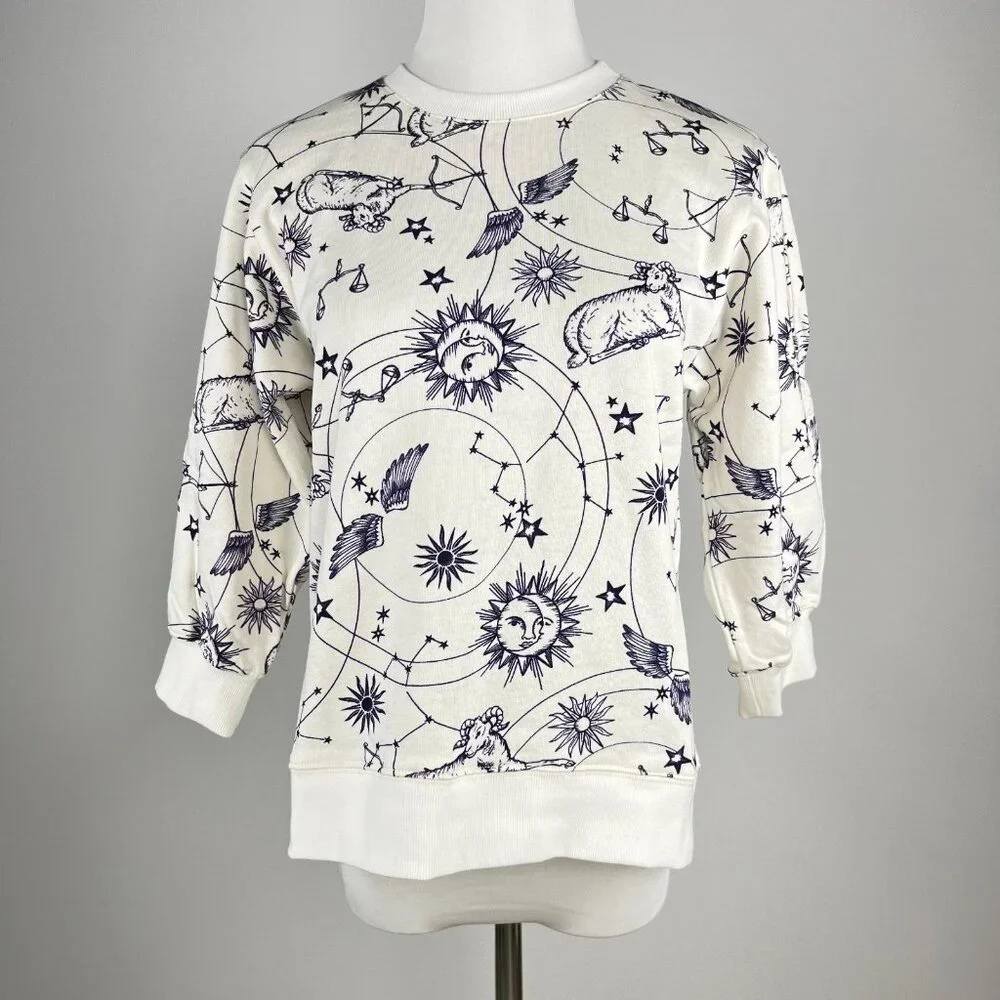 NWT Johnny Was Celestial Horoscope Sweatshirt Size S Ivory Crew Neck